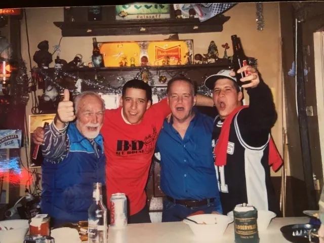 Bruno Dzanski with friends at the bar